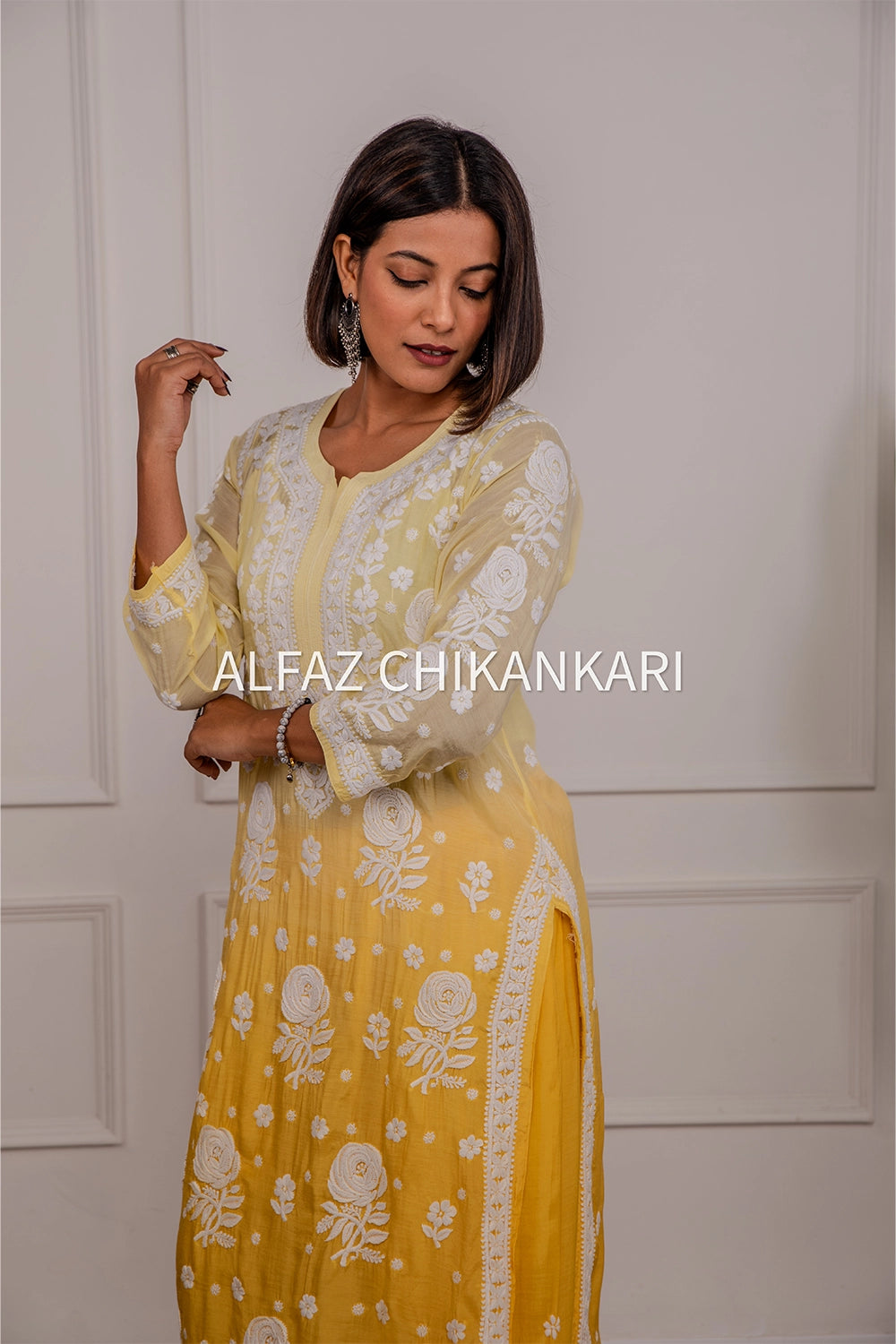 Tuba Premium Muslin 3D Chikankari Ombre Kurti Palazzo Set