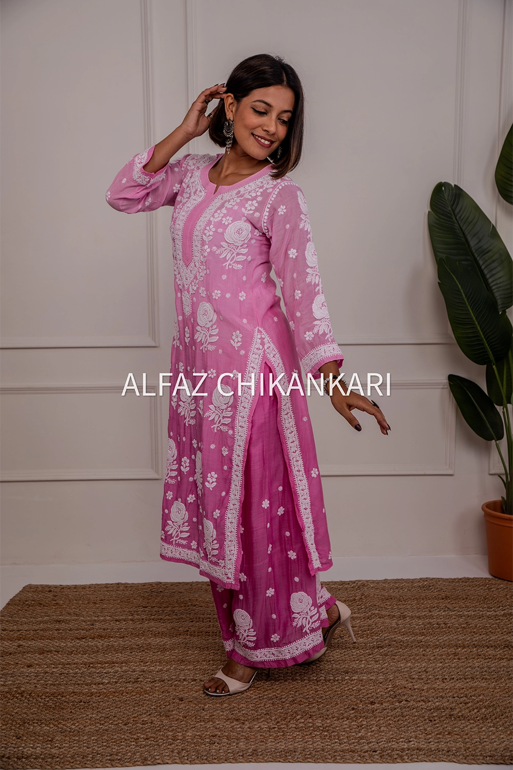 Tuba Premium Muslin 3D Chikankari Ombre Kurti Palazzo Set