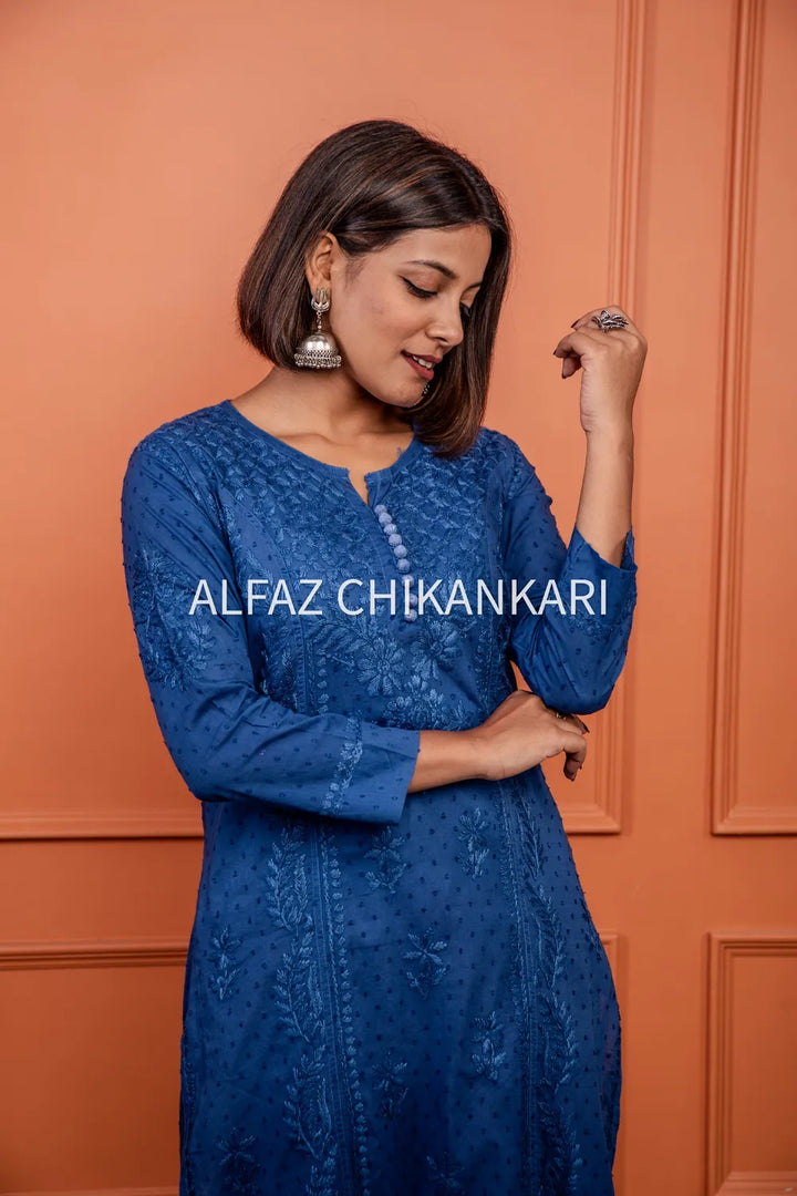 Kaira Dobby Cotton Chikankari Kurti