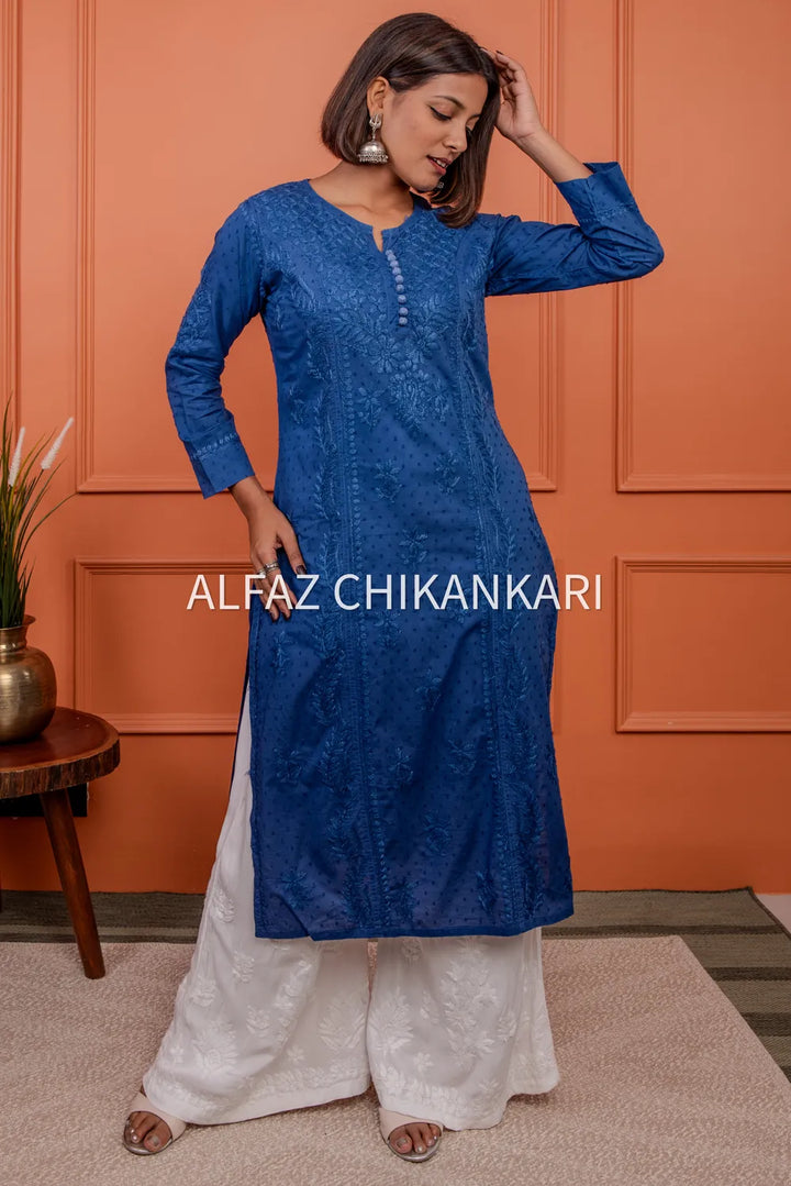 Kaira Dobby Cotton Chikankari Kurti