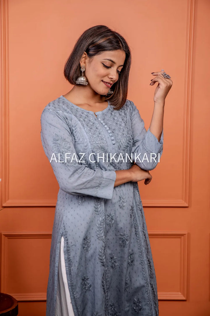 Kaira Dobby Cotton Chikankari Kurti