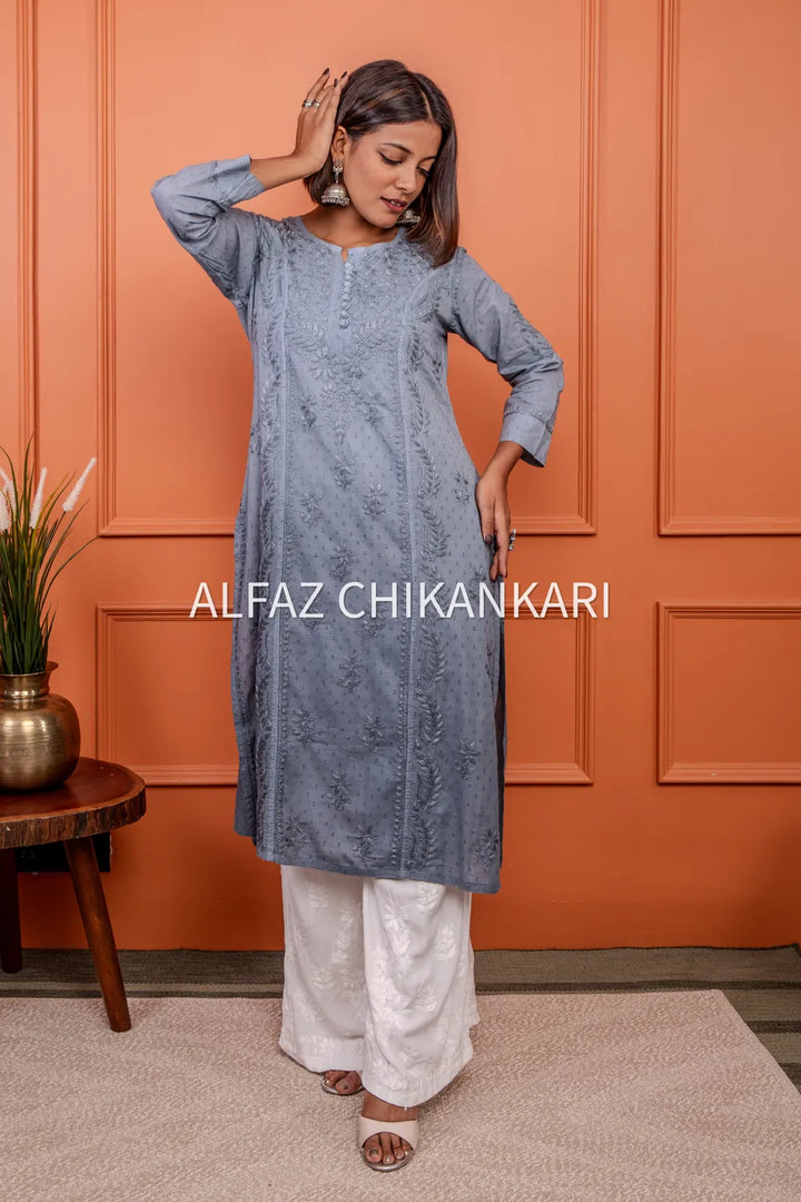 Kaira Dobby Cotton Chikankari Kurti