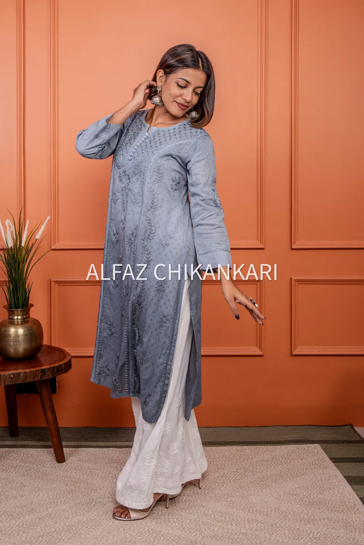 Kaira Dobby Cotton Chikankari Kurti