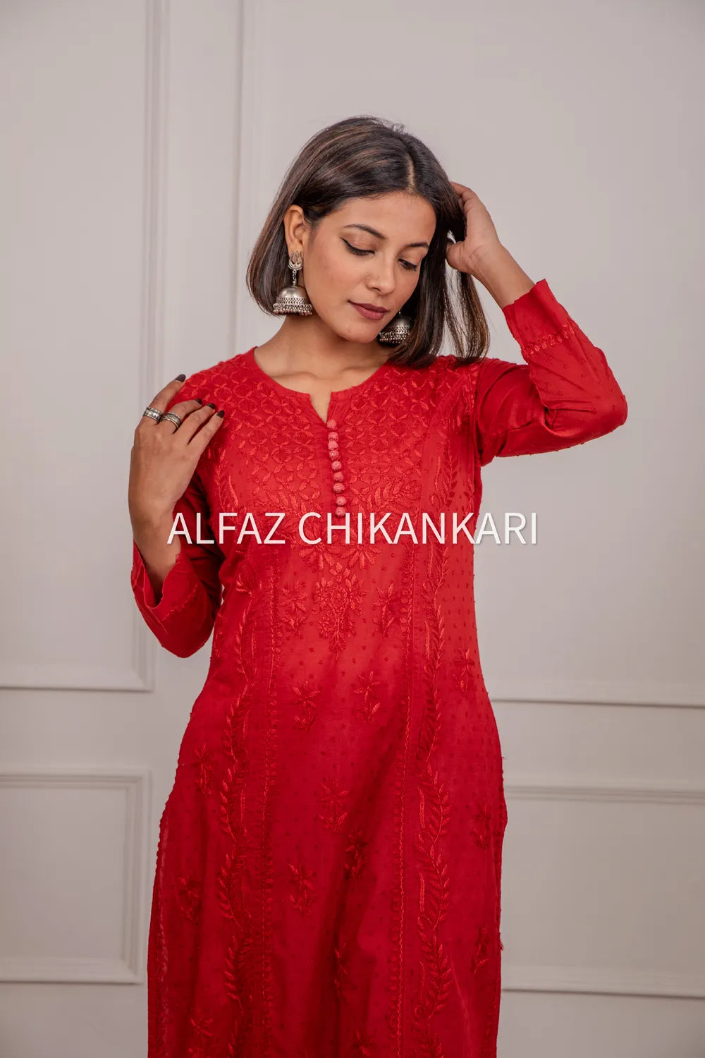 Kaira Dobby Cotton Chikankari Kurti