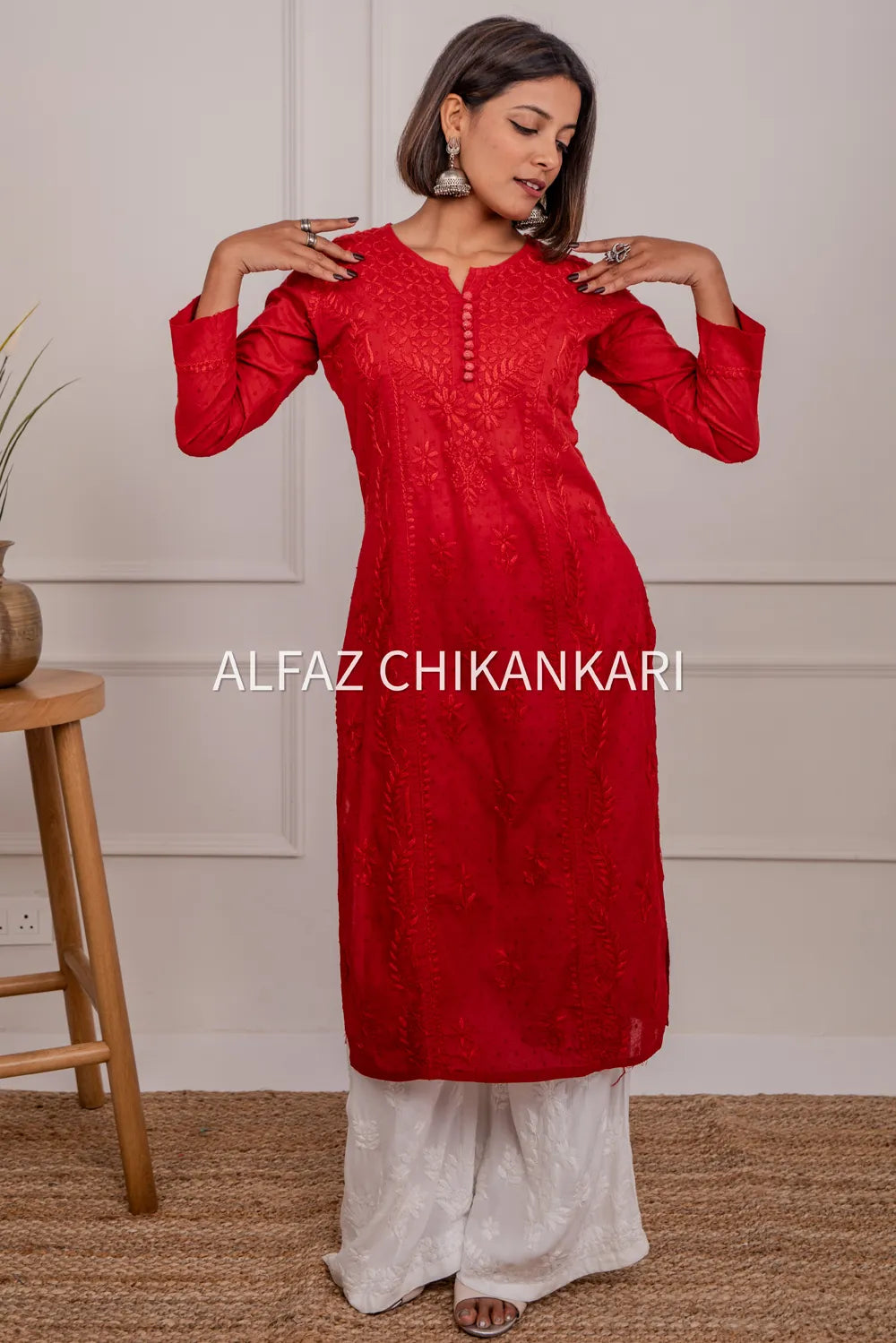 Kaira Dobby Cotton Chikankari Kurti