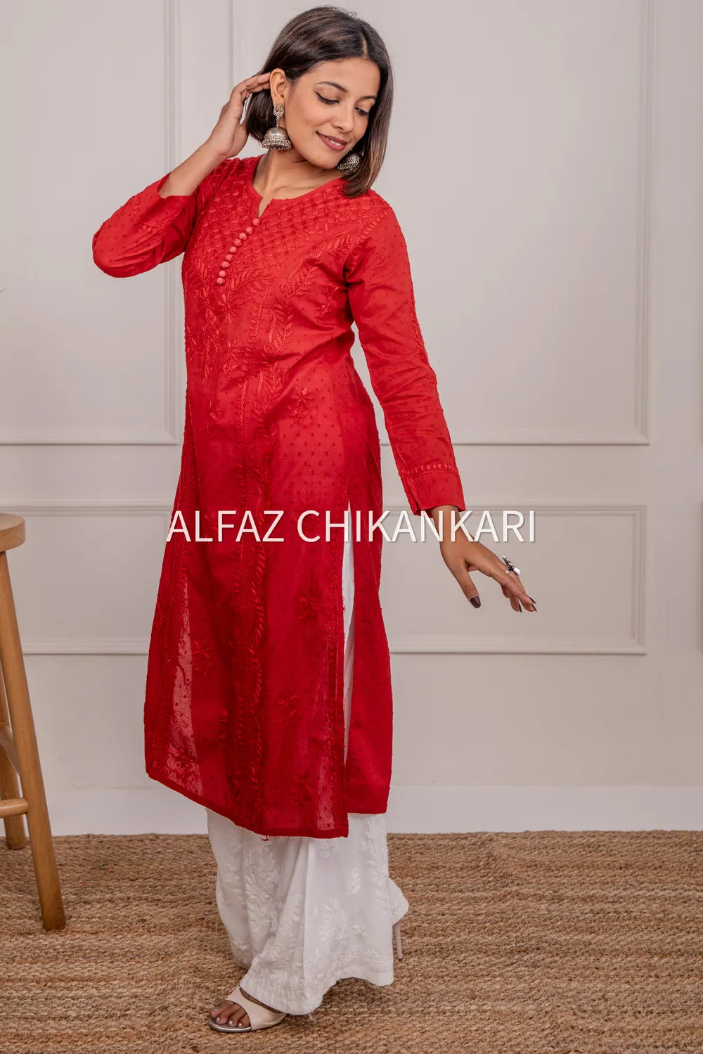 Kaira Dobby Cotton Chikankari Kurti