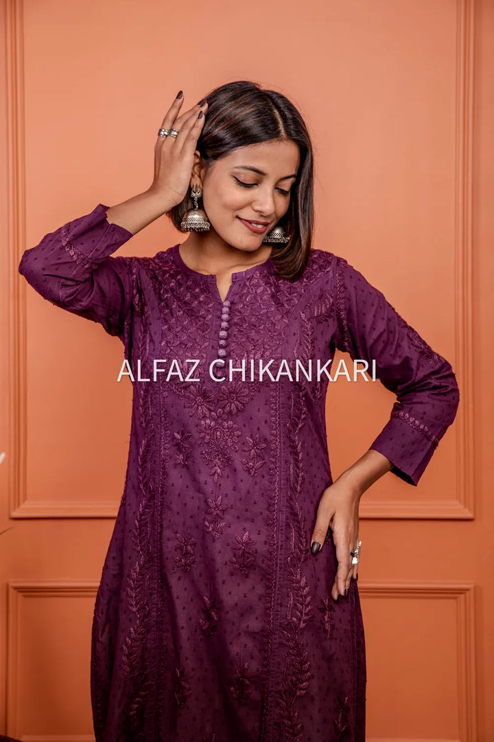 Kaira Dobby Cotton Chikankari Kurti