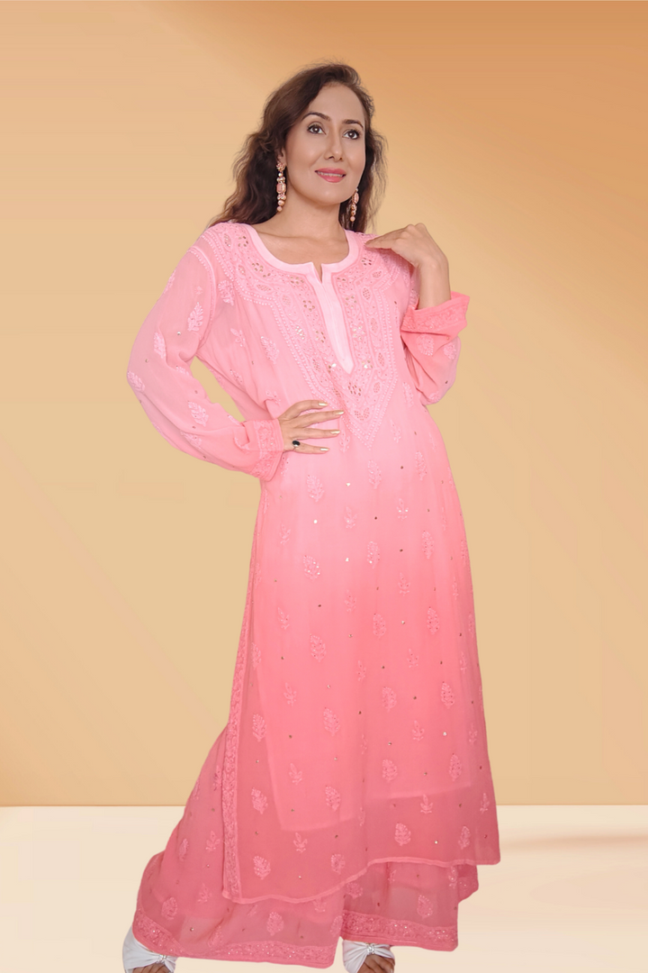 chikankari kurti plazo set