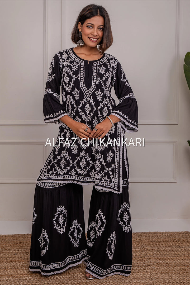 Navya Rayon Designer Chikankari Gharara Set