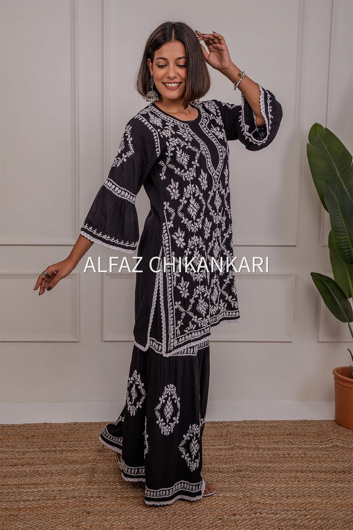 Navya Rayon Designer Chikankari Gharara Set