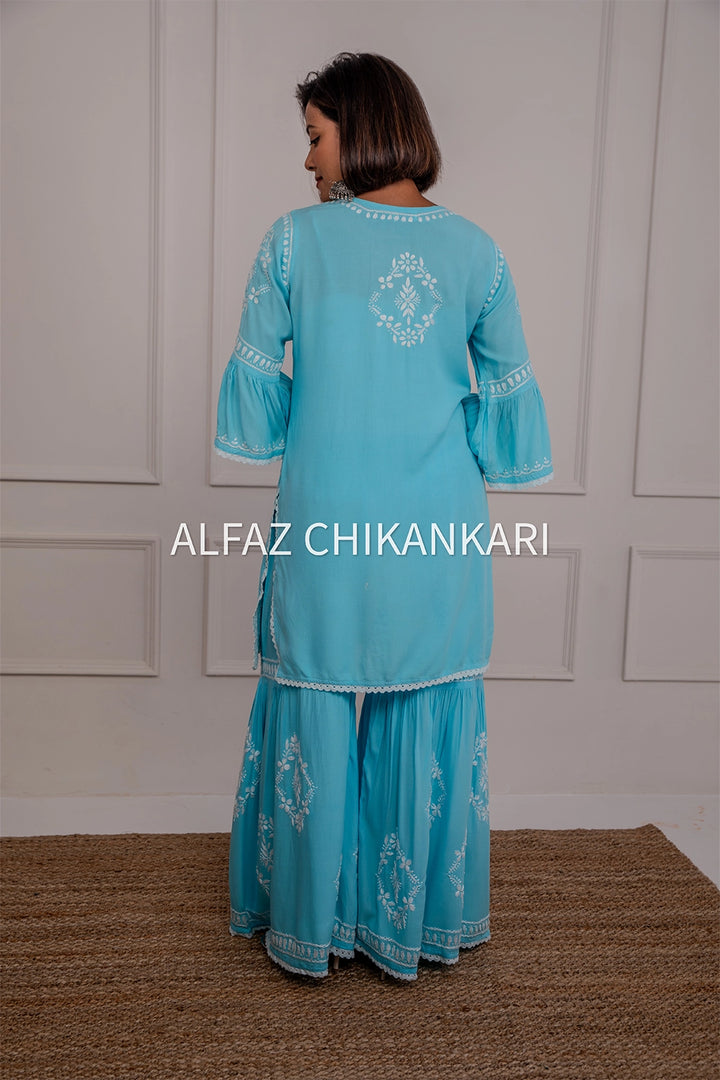 Navya Rayon Designer Chikankari Gharara Set