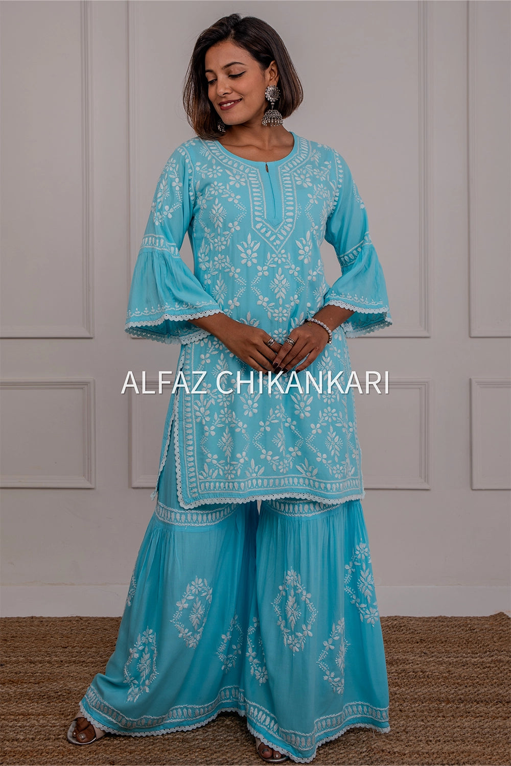 Navya Rayon Designer Chikankari Gharara Set