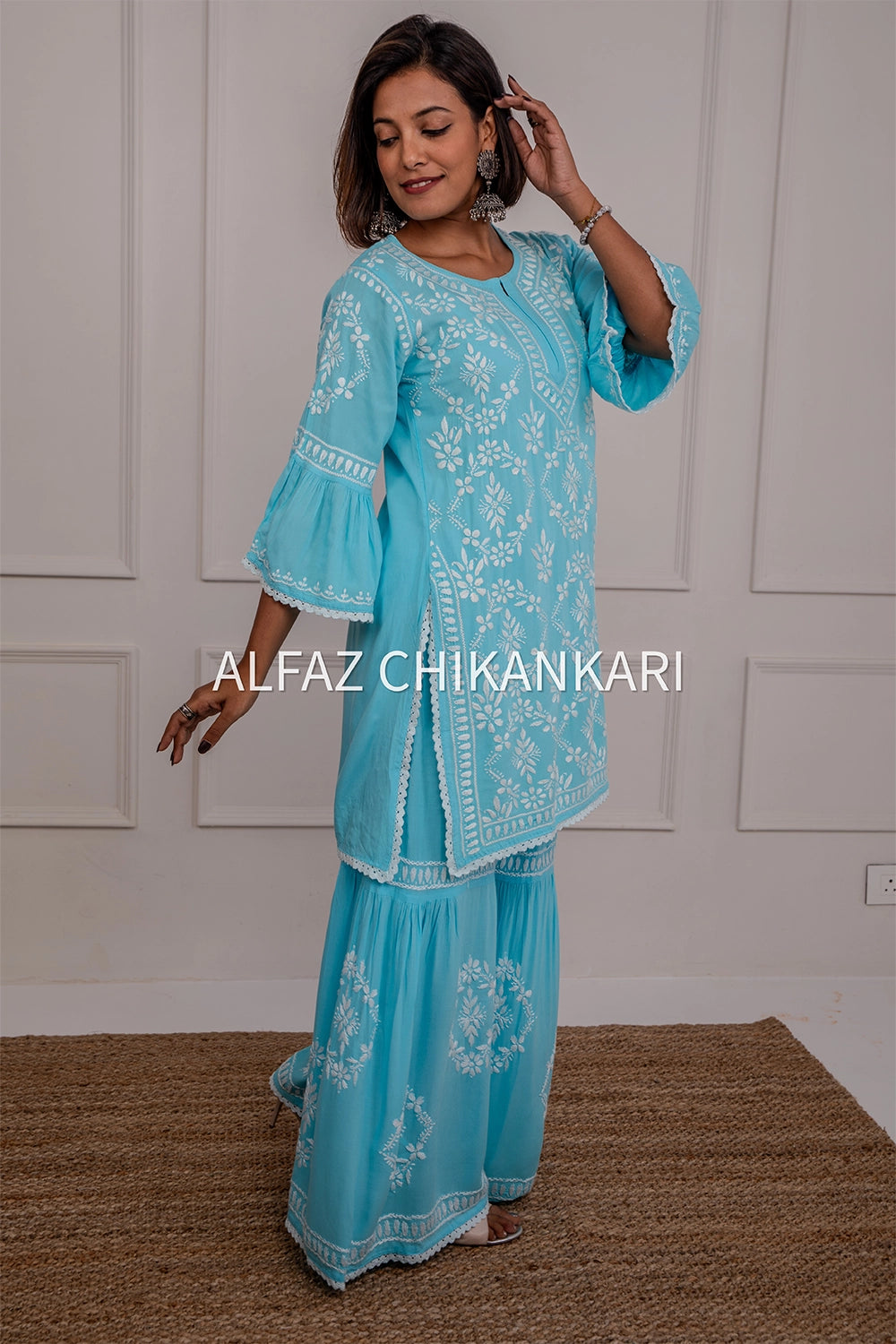 Navya Rayon Designer Chikankari Gharara Set