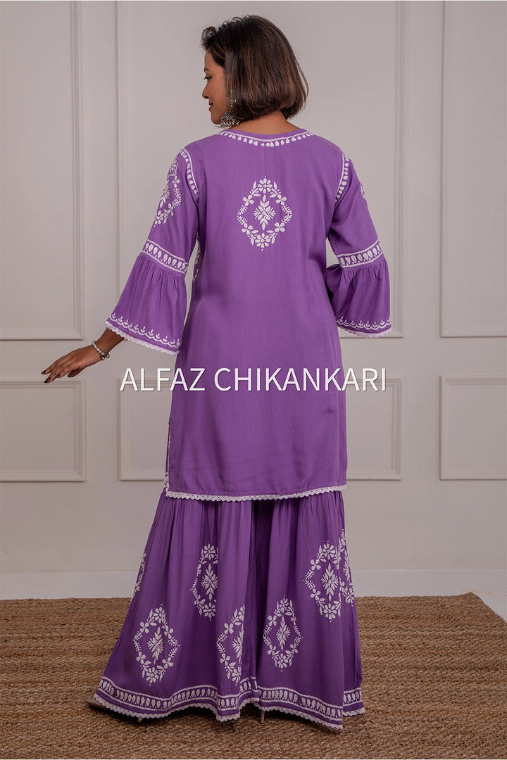 Navya Rayon Designer Chikankari Gharara Set