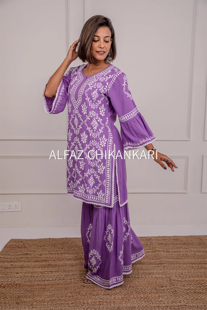 Navya Rayon Designer Chikankari Gharara Set