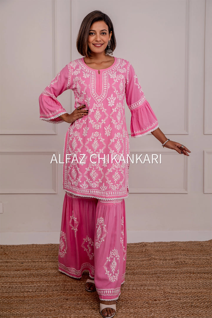 Navya Rayon Designer Chikankari Gharara Set