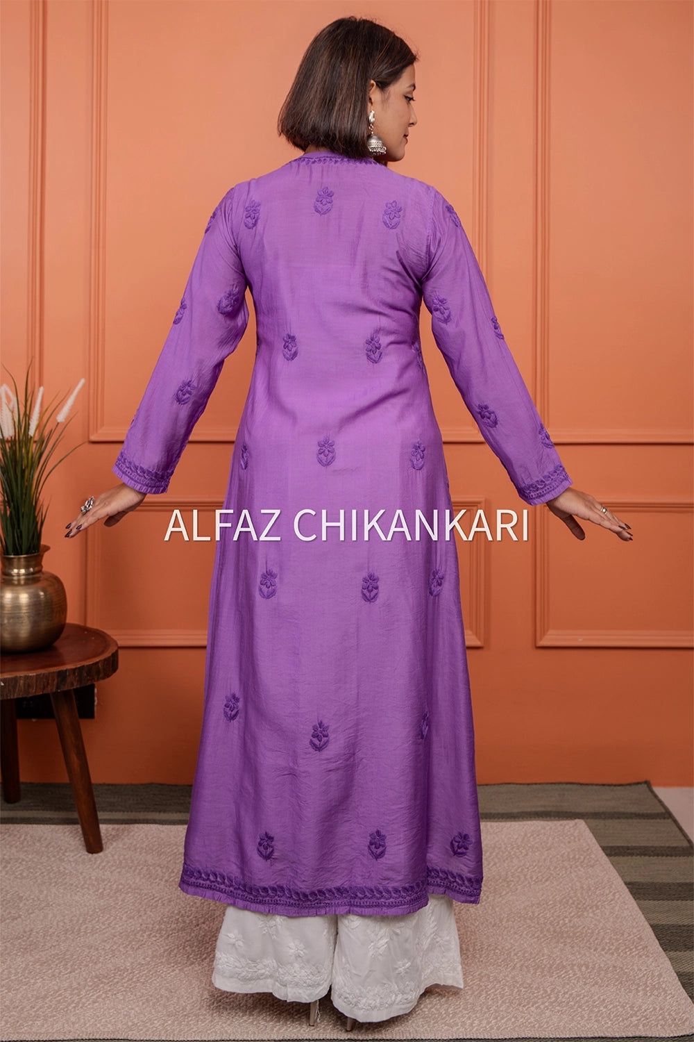 Reem Premium Chanderi Silk 3D Chikankari Gown