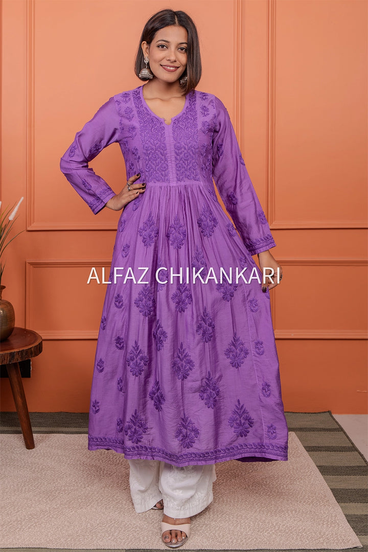 Reem Premium Chanderi Silk 3D Chikankari Gown