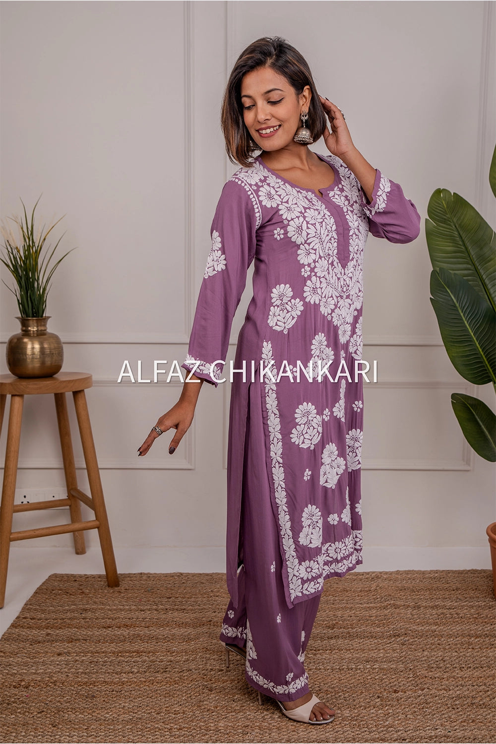 Tanvi Modal Chikankari Kurti Palazzo Set