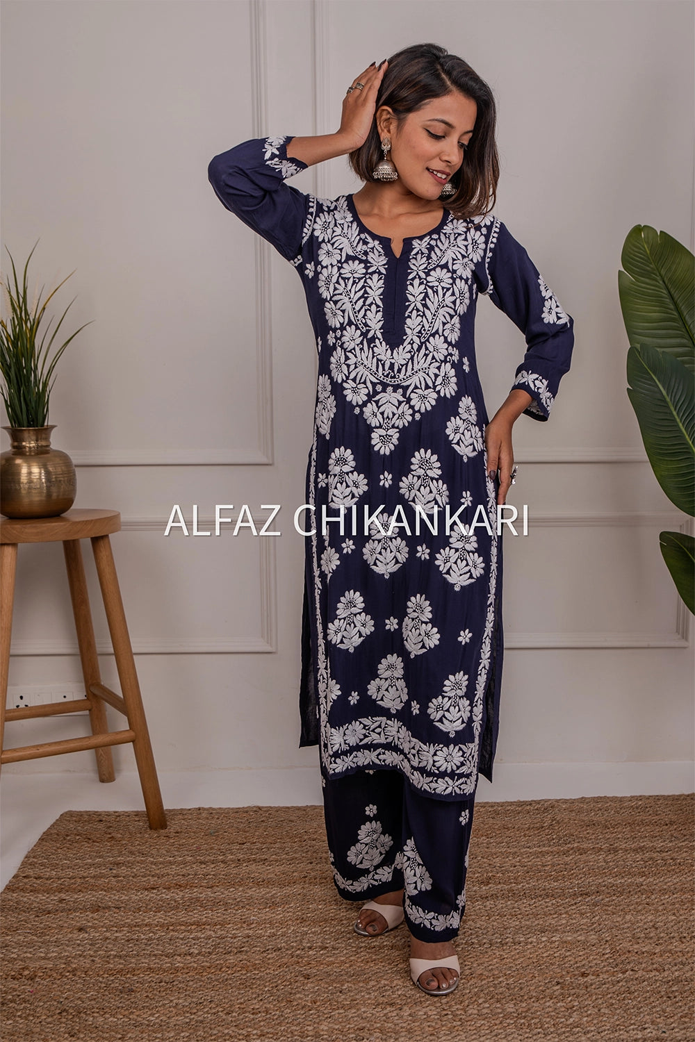 Tanvi Modal Chikankari Kurti Palazzo Set