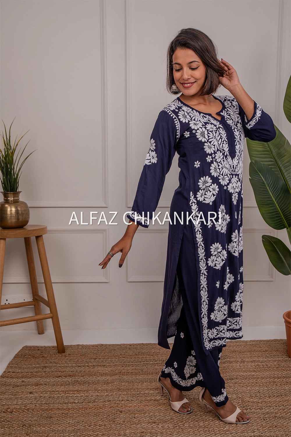 Tanvi Modal Chikankari Kurti Palazzo Set