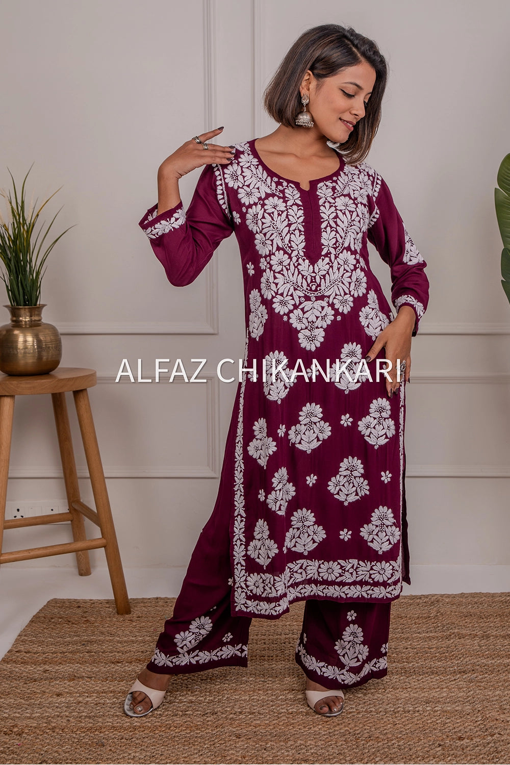 Tanvi Modal Chikankari Kurti Palazzo Set