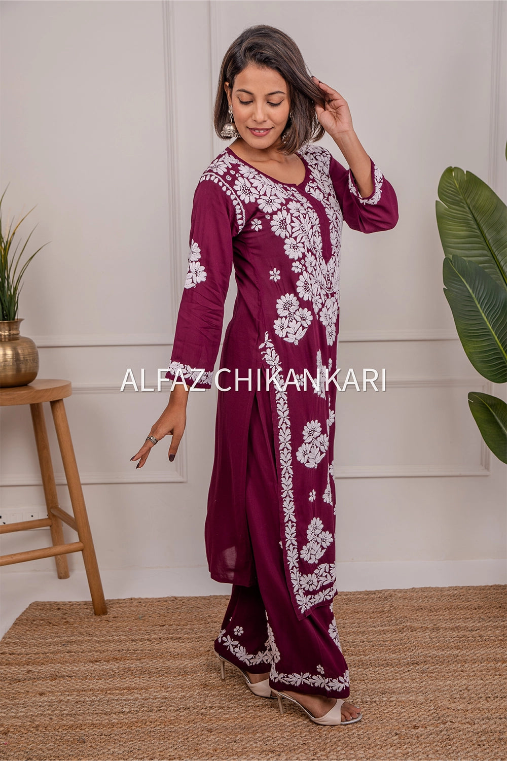 Tanvi Modal Chikankari Kurti Palazzo Set