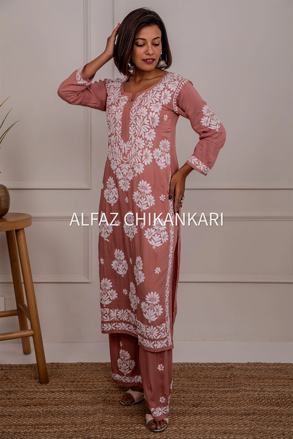 Tanvi Modal Chikankari Kurti Palazzo Set