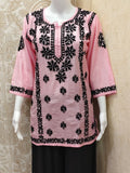 Jamila Premium Chanderi Silk Chikankari  Short Kurti With Black Thread Work
