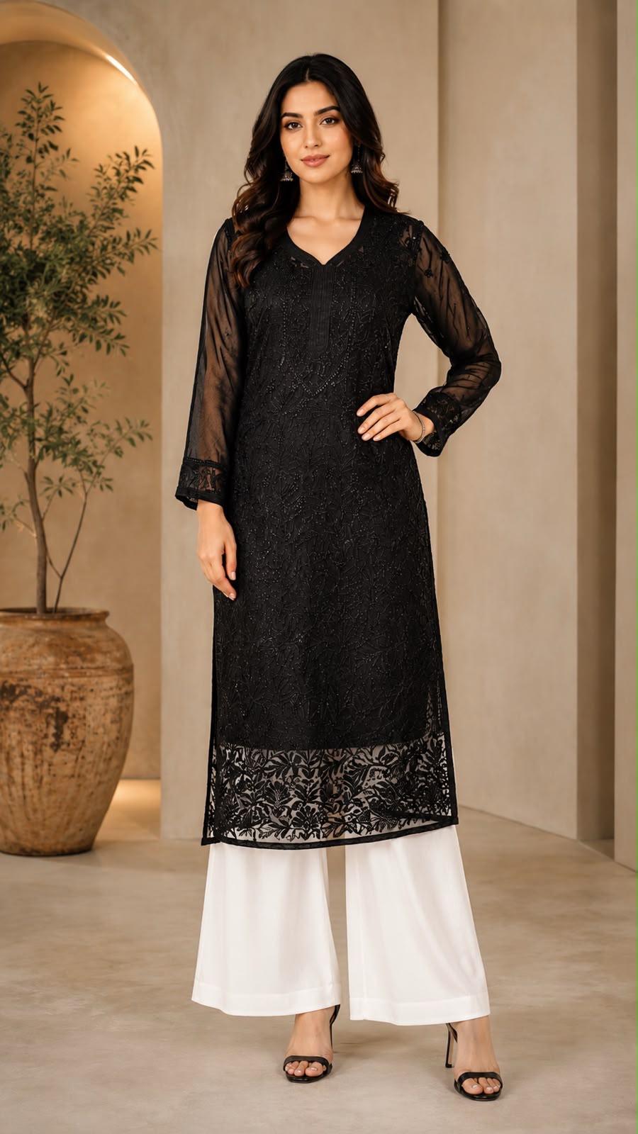 Sofiya Viscose Jaal (shadow) work Long Kurti
