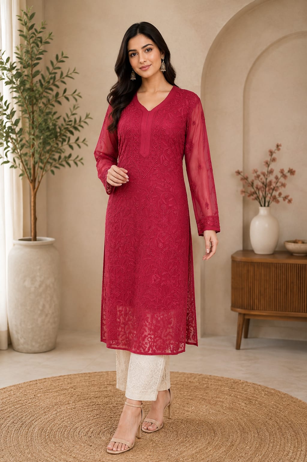 Sofiya Viscose Jaal (shadow) work Long Kurti