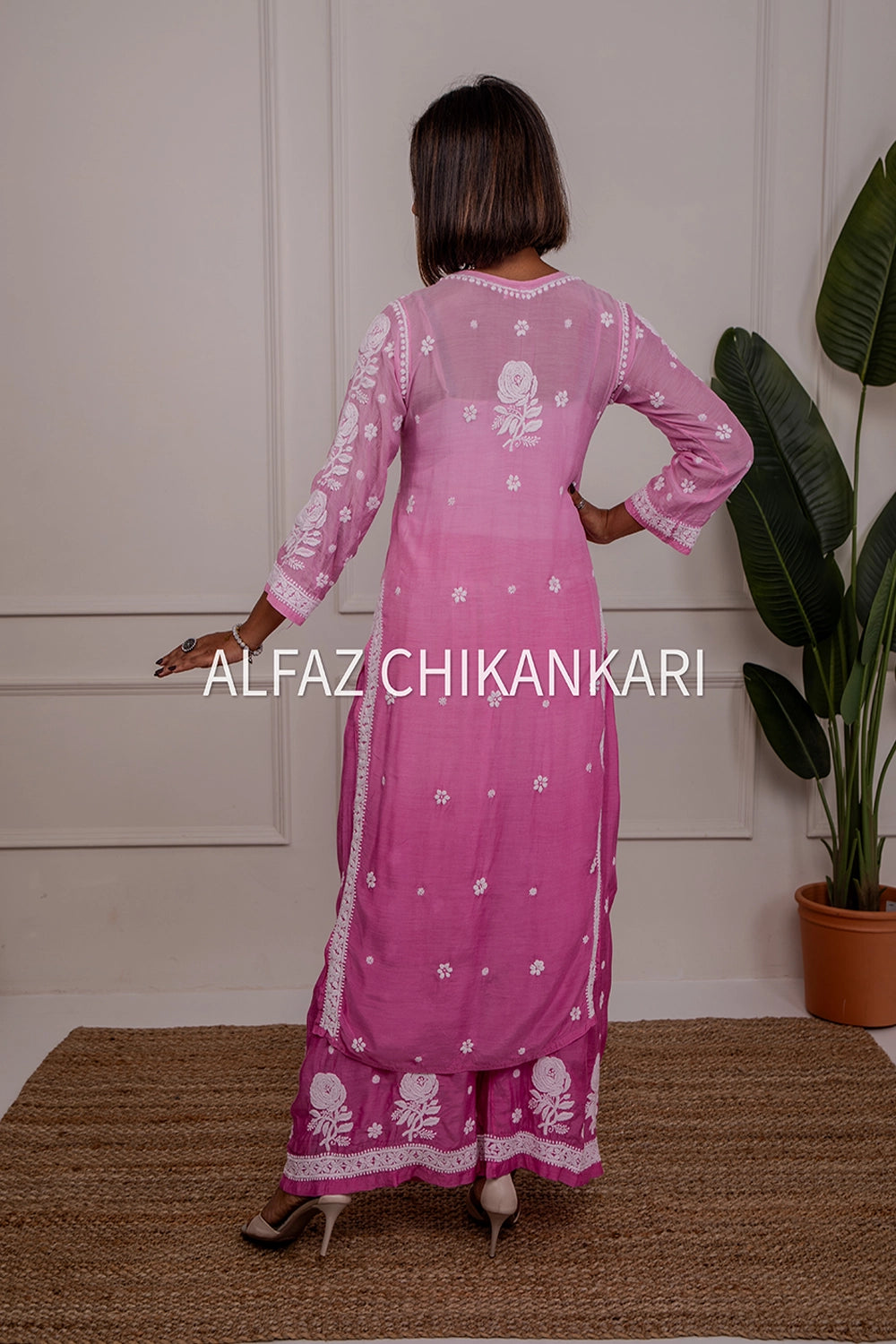 Tuba Premium Muslin 3D Chikankari Ombre Kurti Palazzo Set