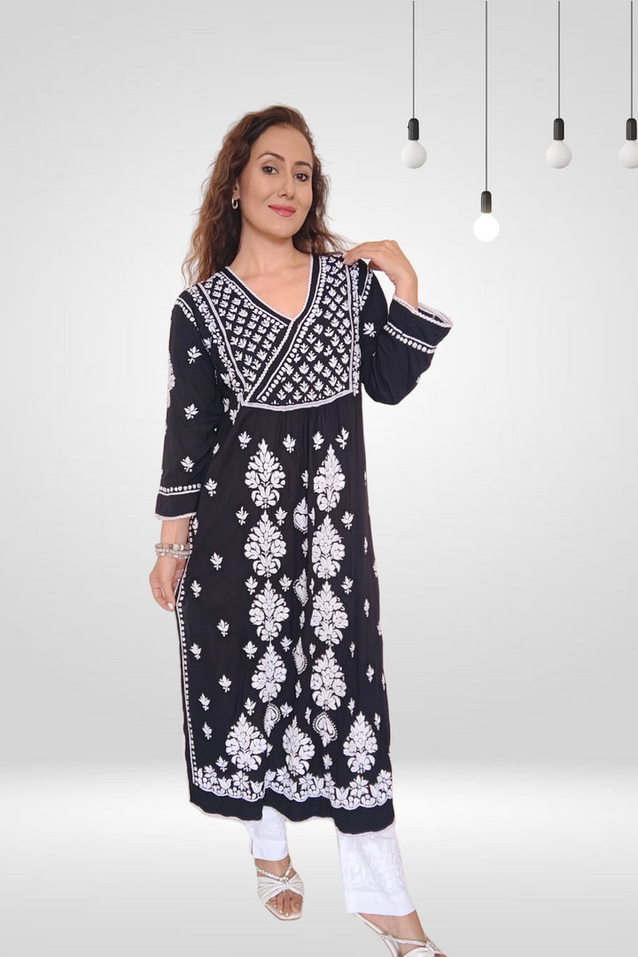 Jamila Modal Chikankari Yoke Long Kurti – Stylish and Elegant