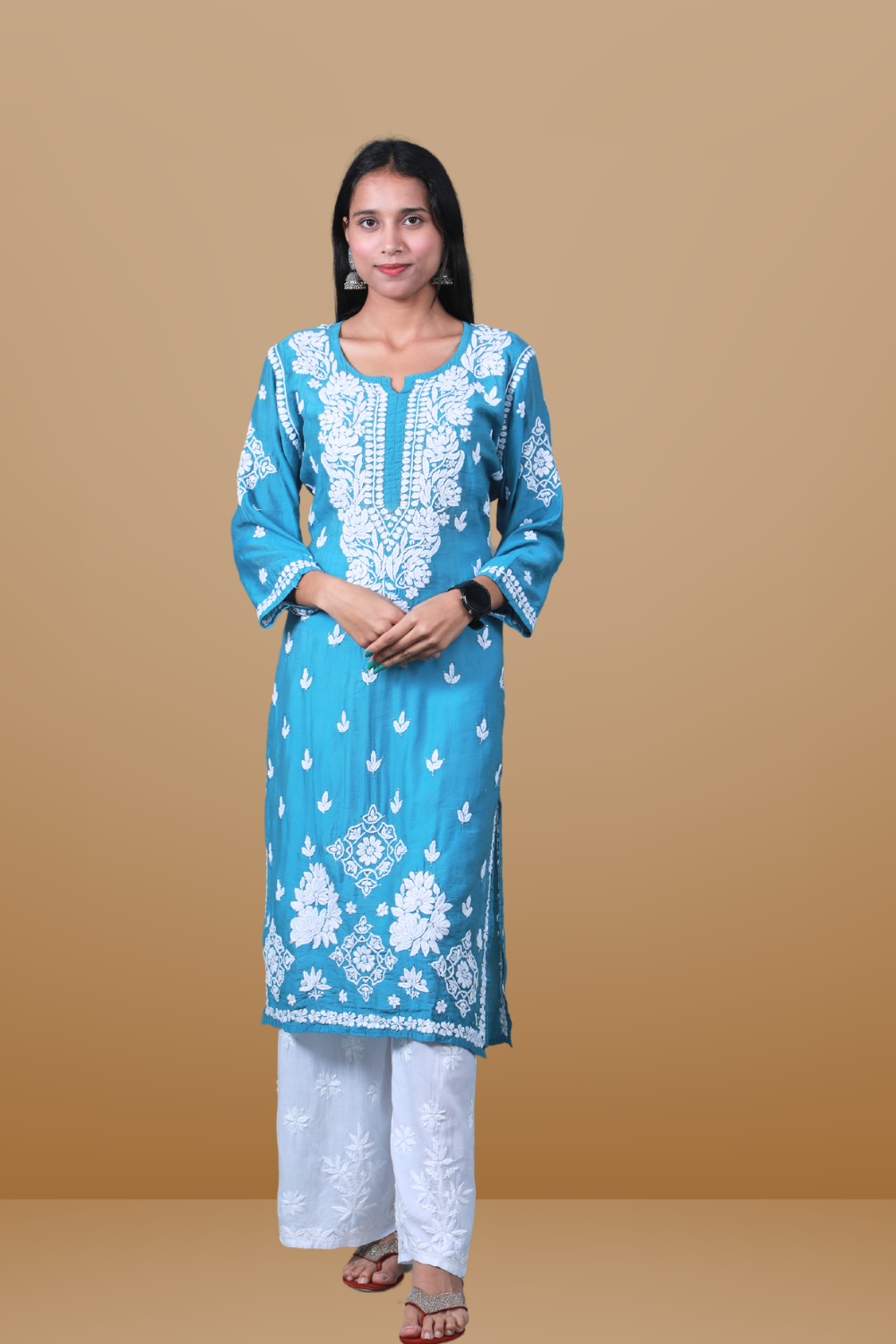 chanderi chikan kurta