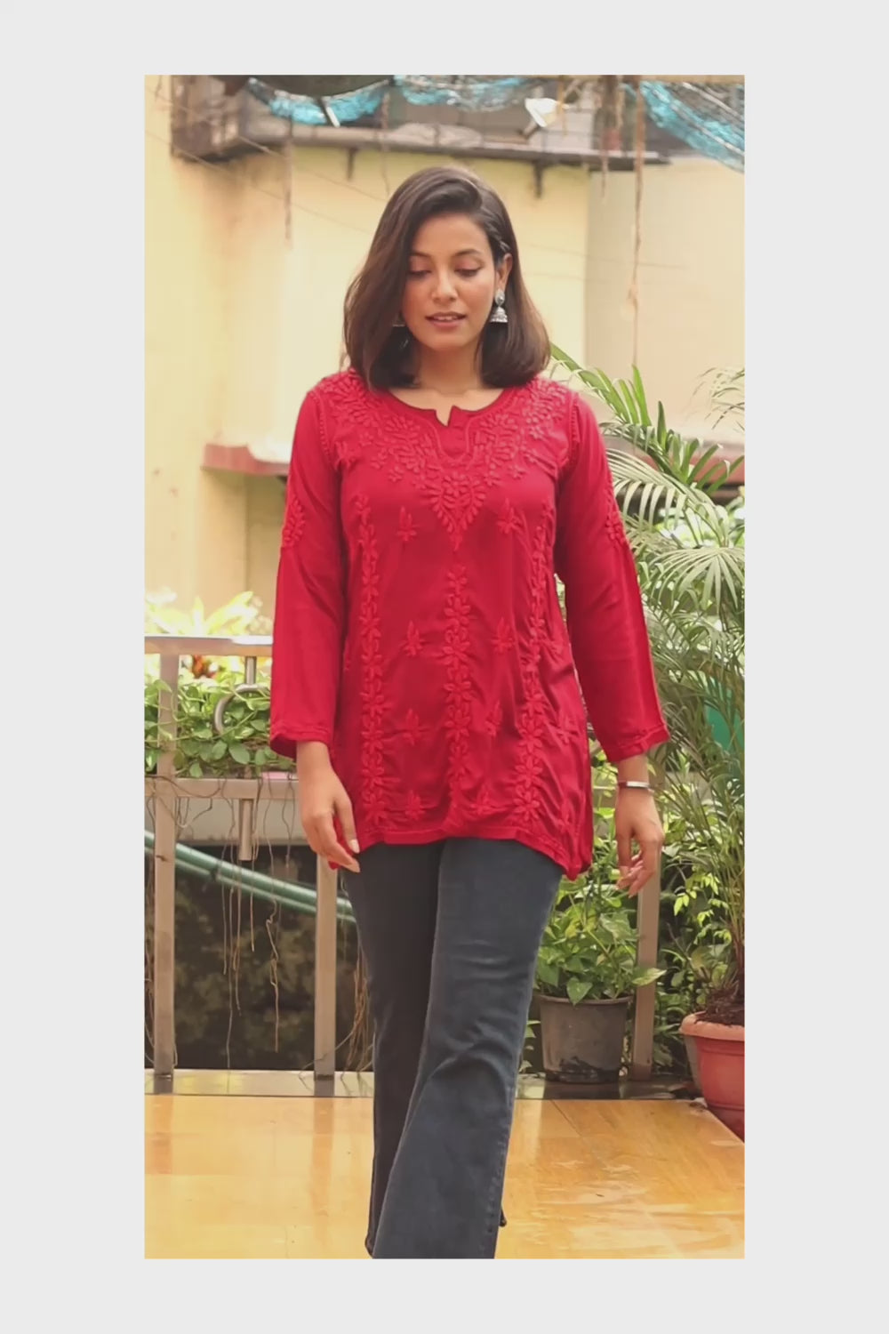 Fariha Modal Chikankari Tone to Tone Short Kurti