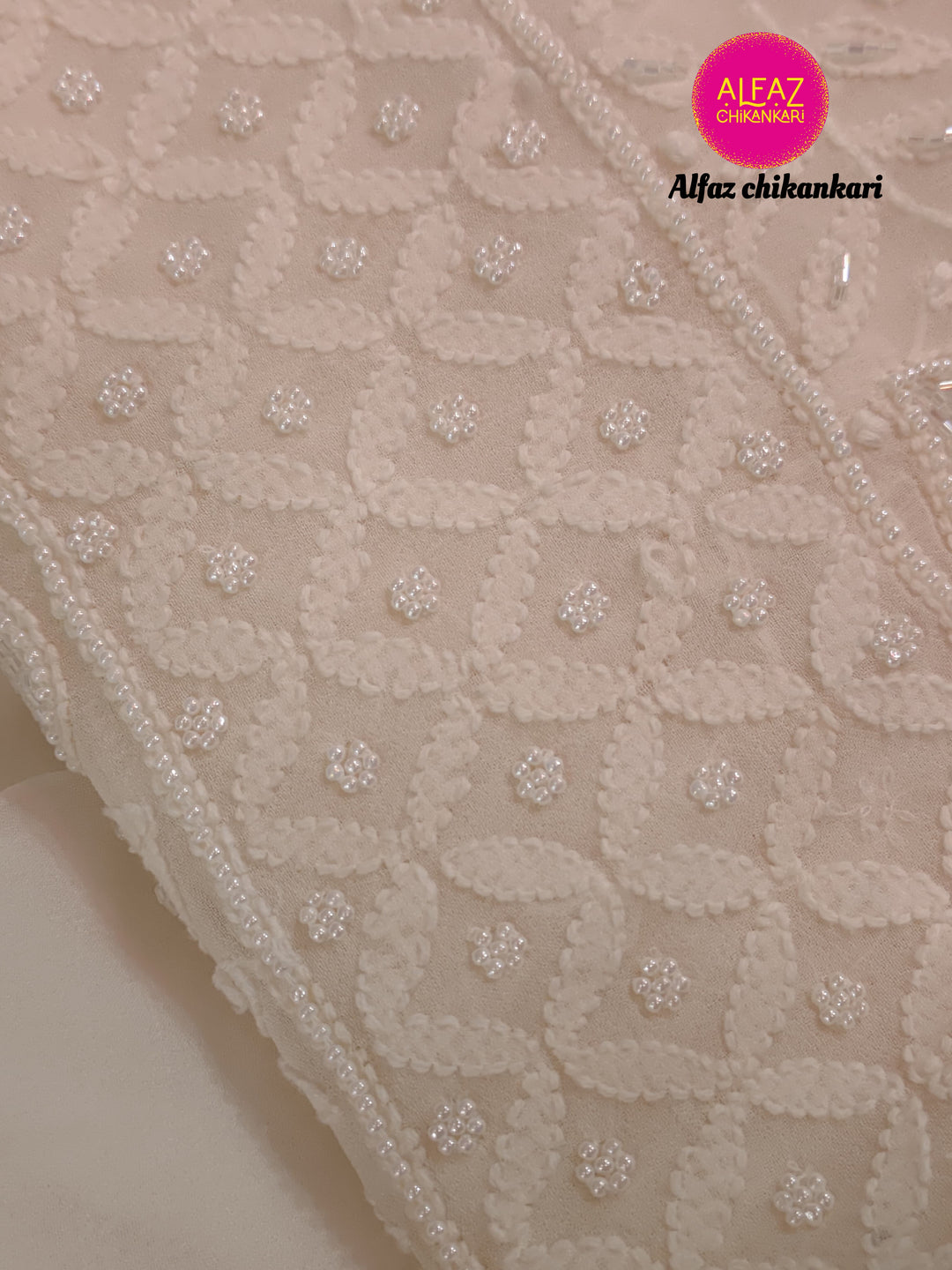 Amal Hand Embroidered White Viscose  Lucknowi Chikankari Unstitched Kurta Dupatta Set With  Add On Cutdana