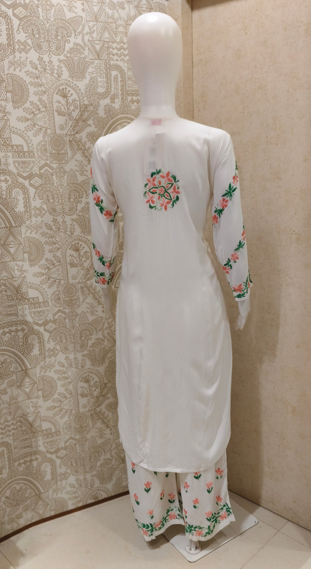 Rida  Rayon Chikankari Designer White- Multi  Palazzo Set