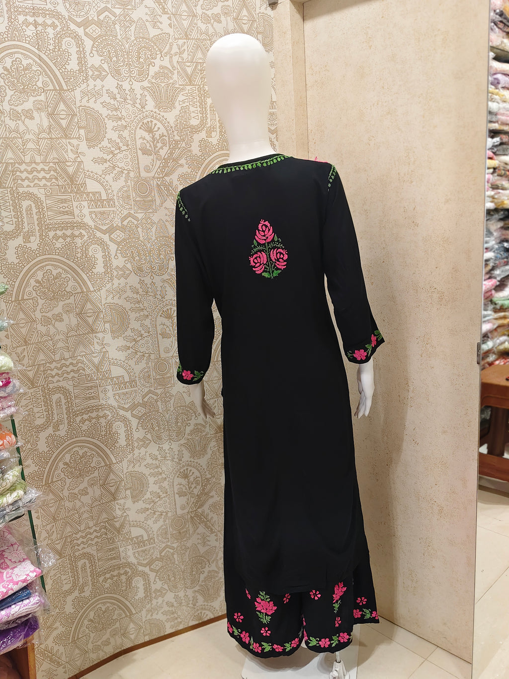 Ruba Rayon Chikankari Designer Black Palazzo Set