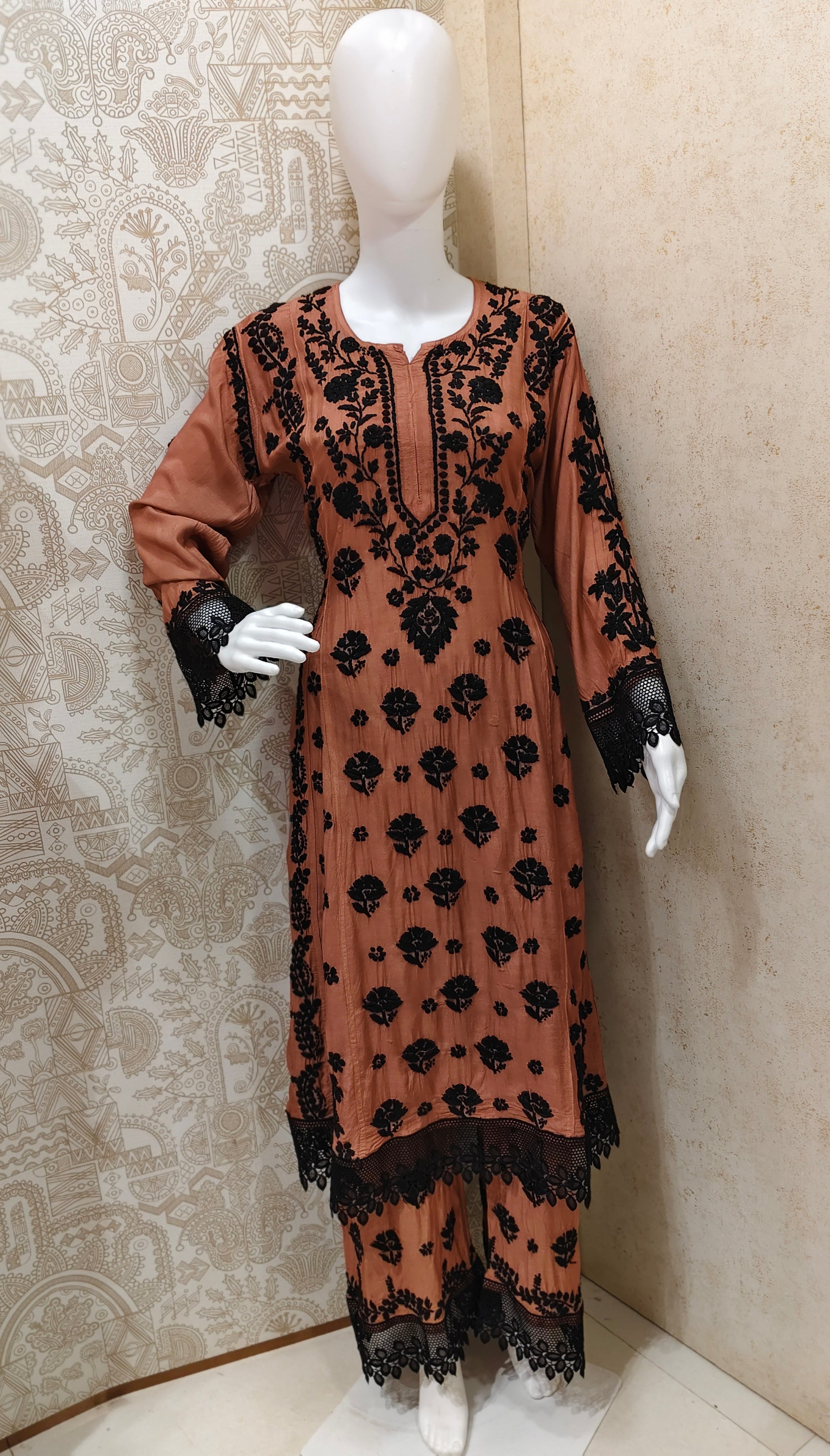 Emira Premium Muslin 3D Chikankari Palazzo Set