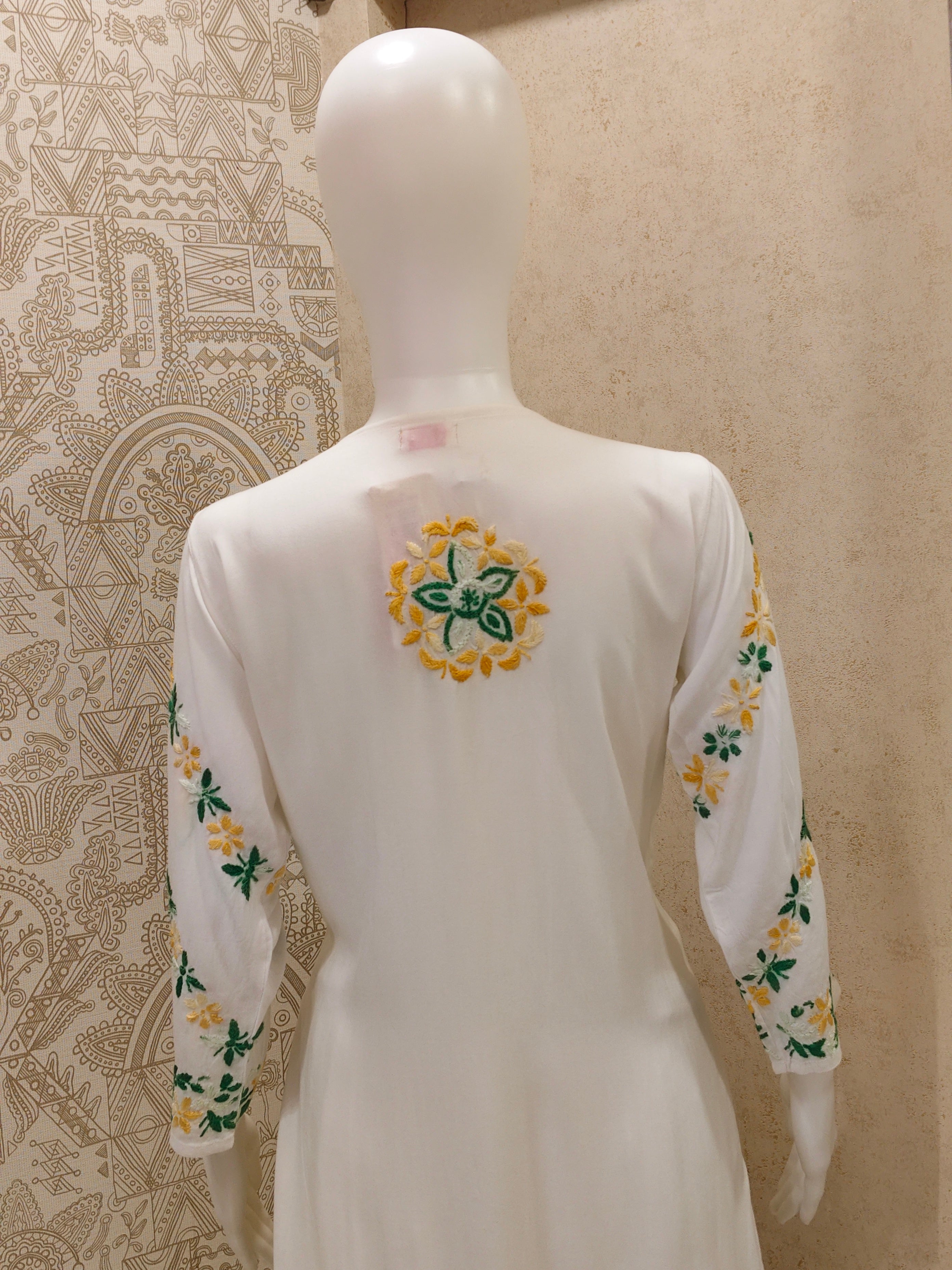 Rida  Rayon Chikankari Designer White- Multi  Palazzo Set