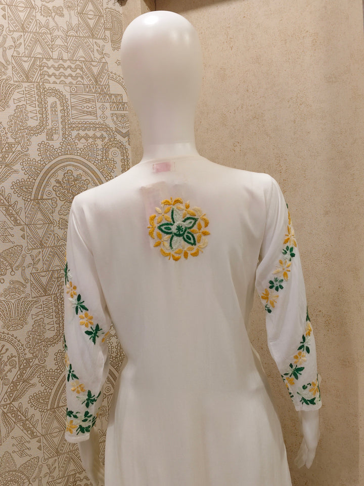 Rida  Rayon Chikankari Designer White- Multi  Palazzo Set
