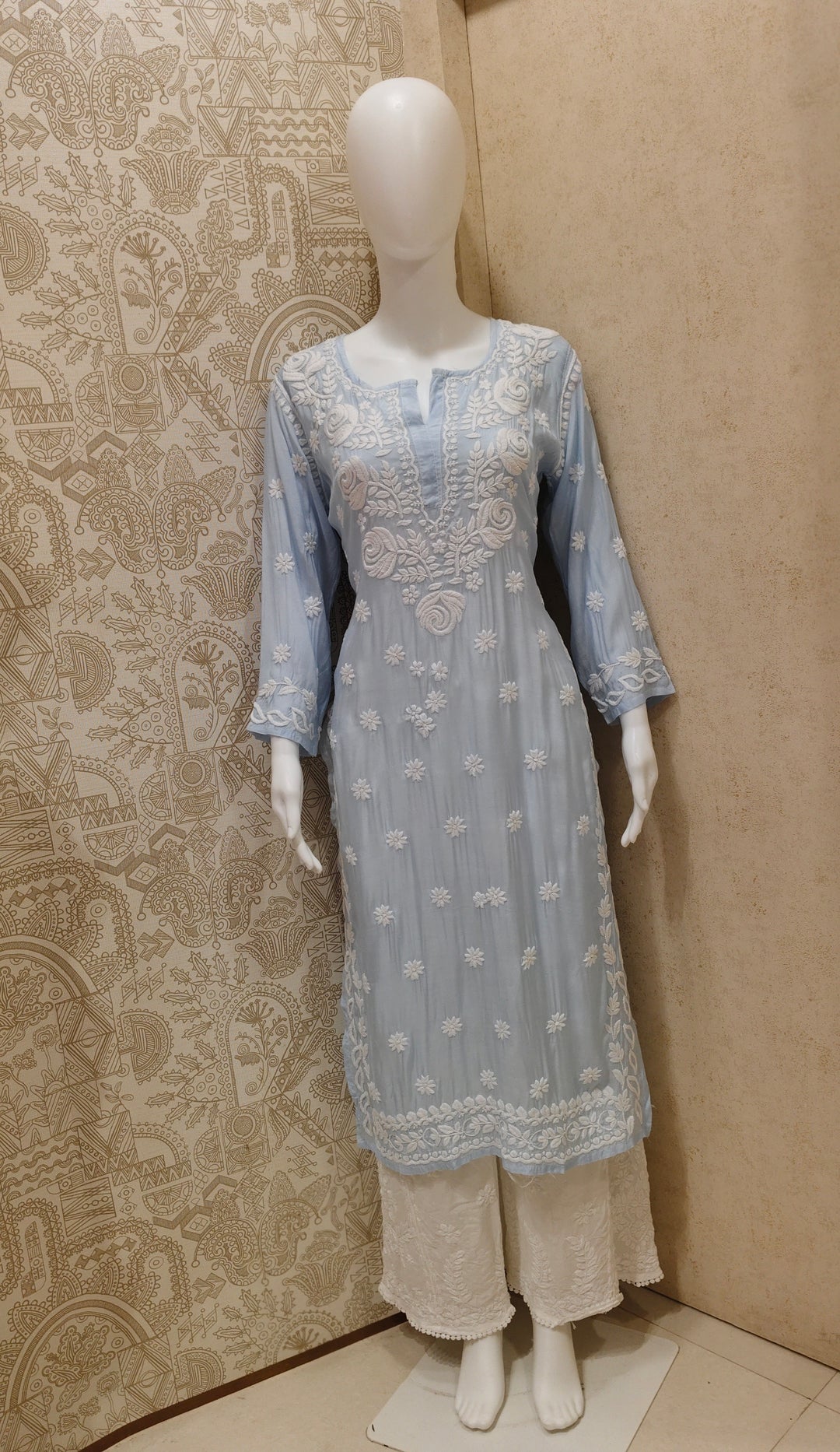 Safa Premium Muslin 3D Chikankari  Rose Long Kurti