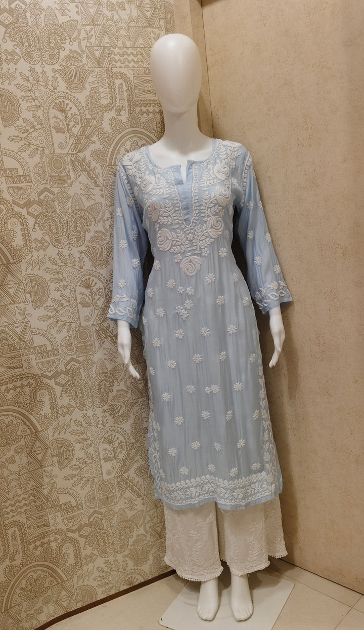Safa Premium Muslin 3D Chikankari  Rose Long Kurti