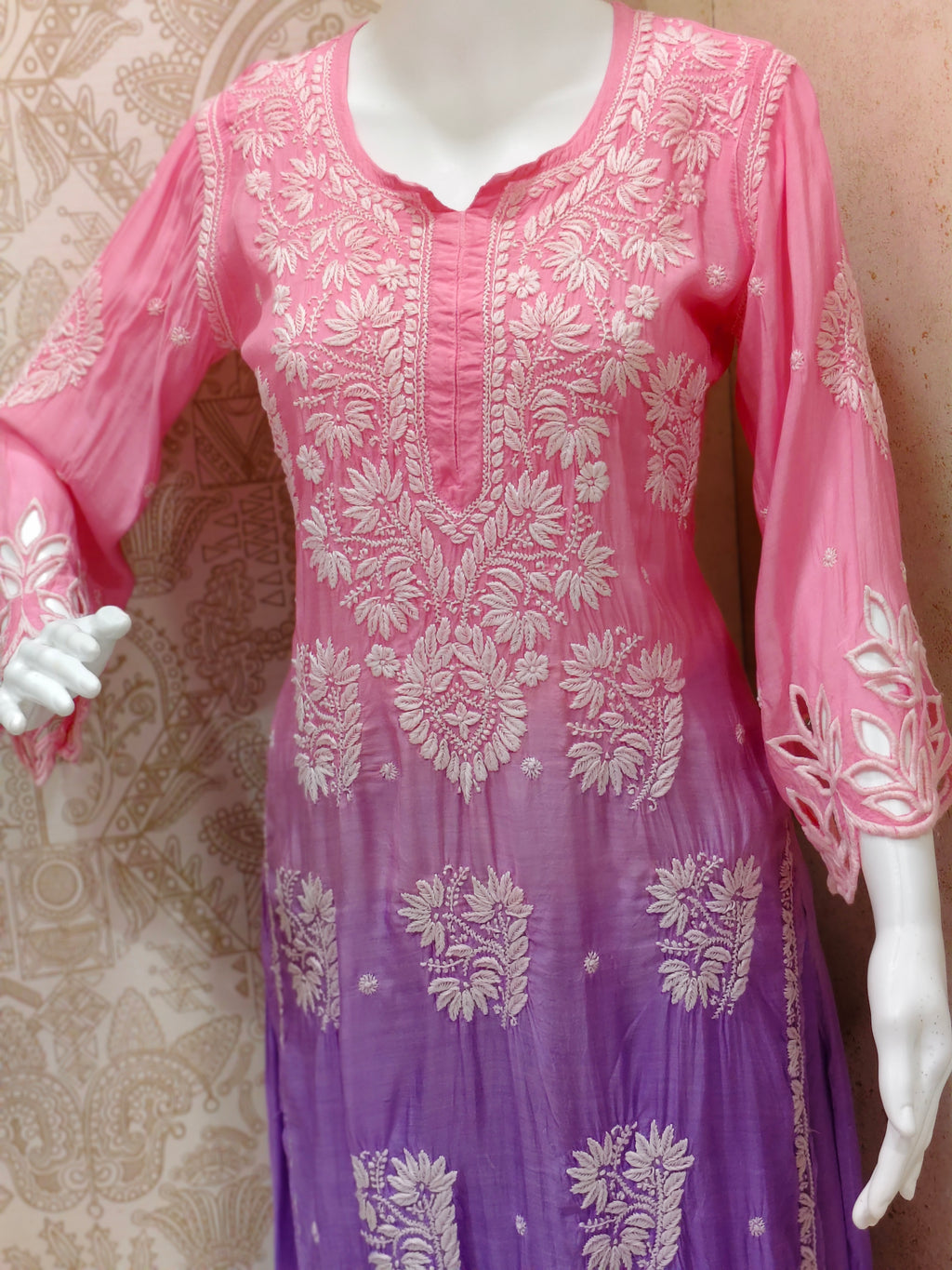 Anaya  Premium Muslin 3D Chikankari Ombre  Cutwork Kurti Palazzo Set