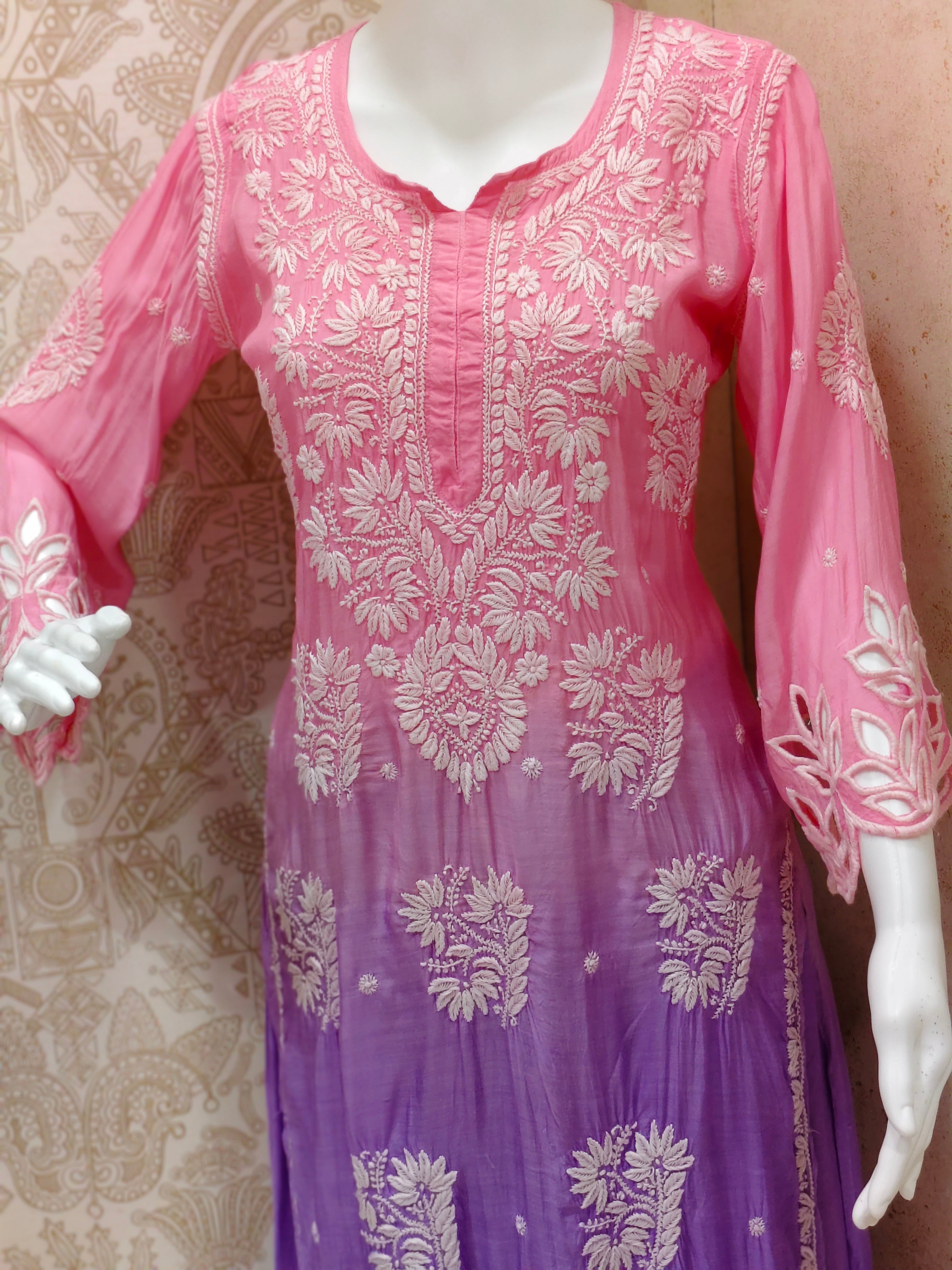 Anaya  Premium Muslin 3D Chikankari Ombre  Cutwork Kurti Palazzo Set