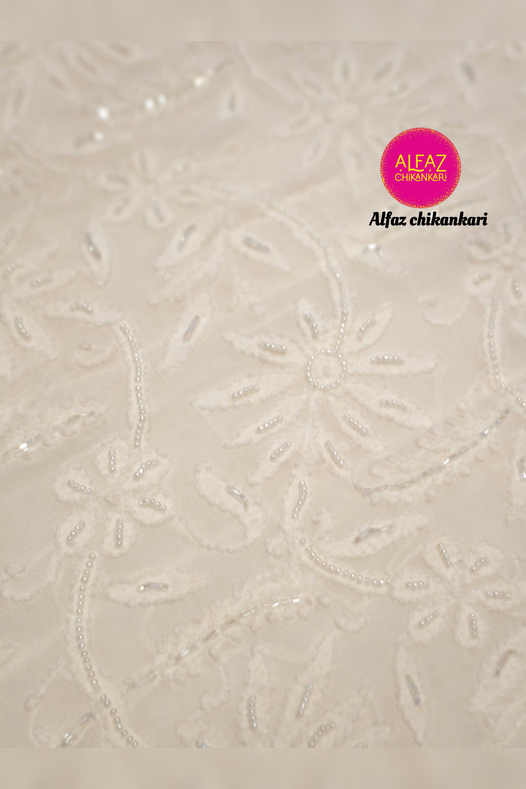 Haniyya  Hand Embroidered White Viscose  Lucknowi Chikankari Unstitched Kurta Dupatta Set With  Add On Cutdana