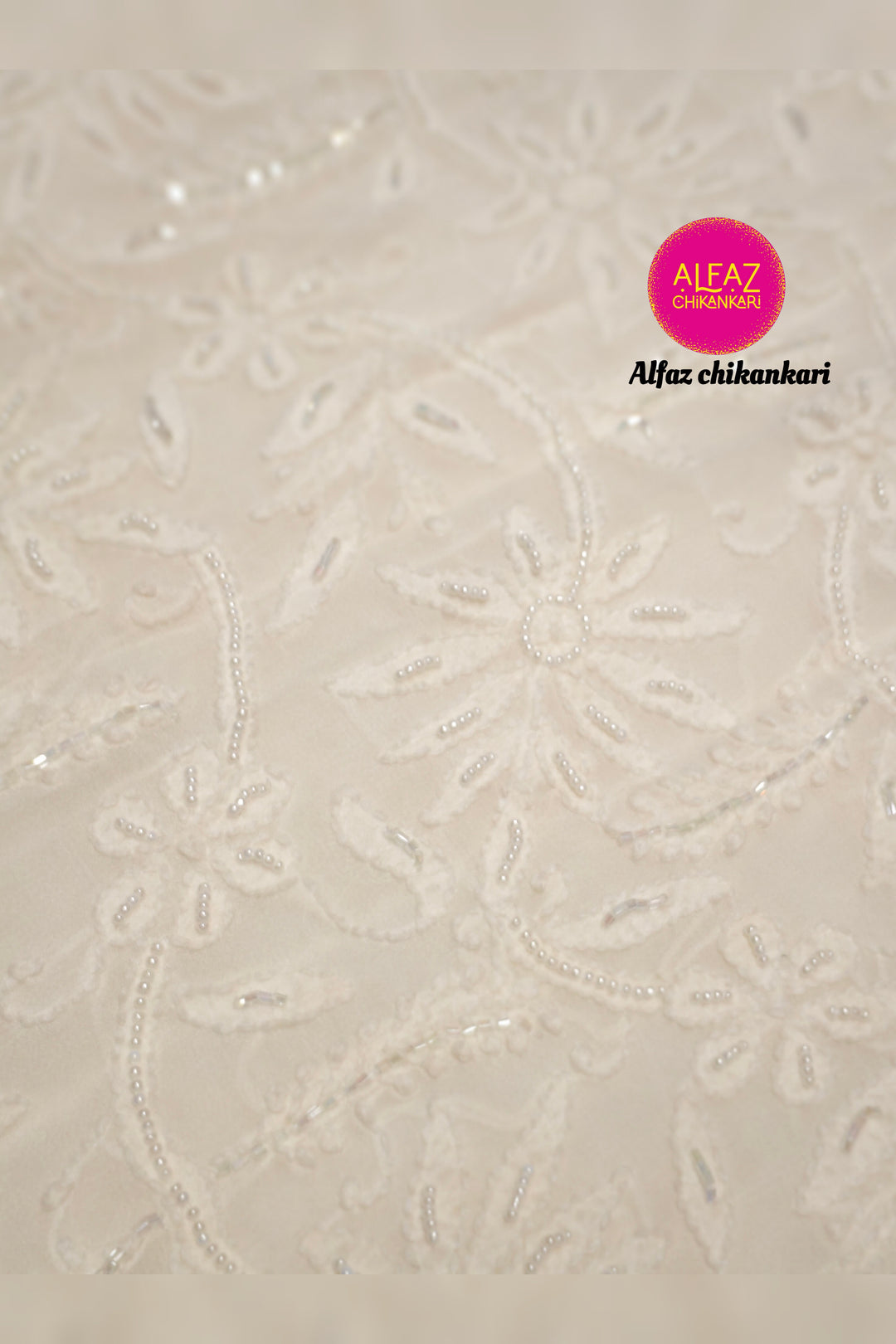 Haniyya  Hand Embroidered White Viscose  Lucknowi Chikankari Unstitched Kurta Dupatta Set With  Add On Cutdana