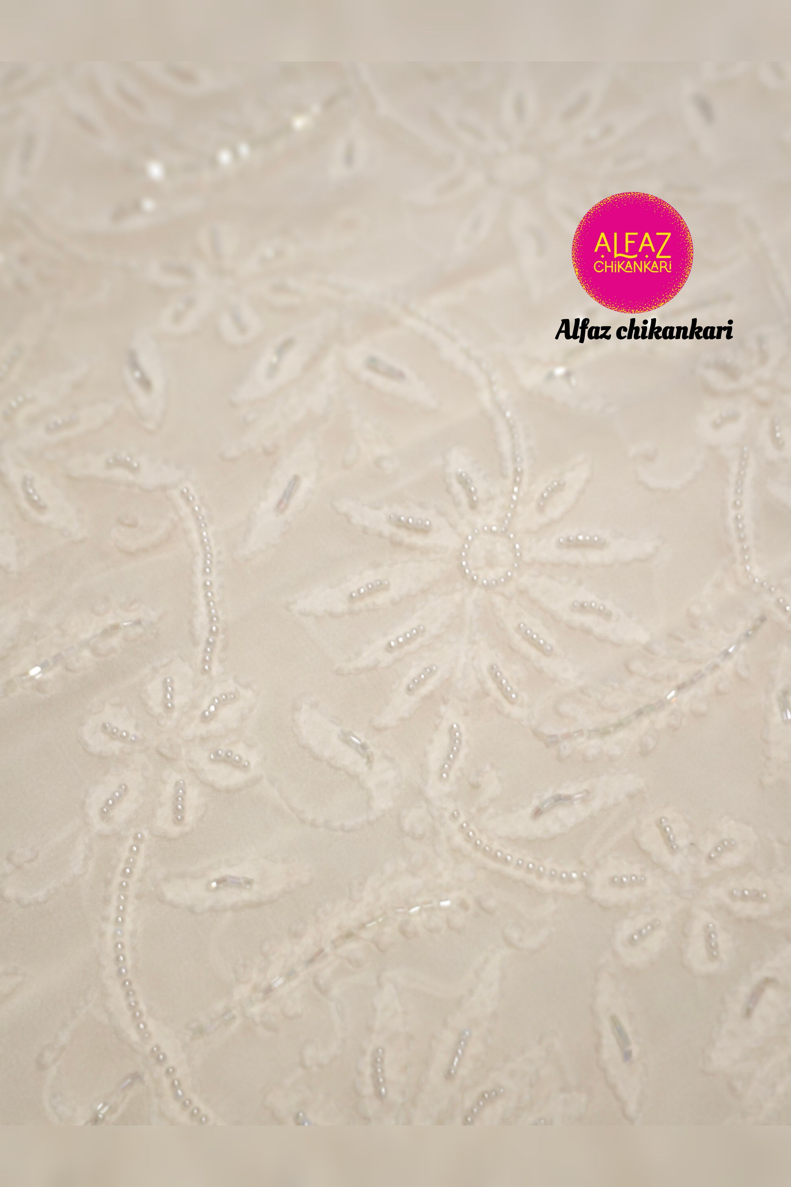 Haniyya  Hand Embroidered White Viscose  Lucknowi Chikankari Unstitched Kurta Dupatta Set With  Add On Cutdana