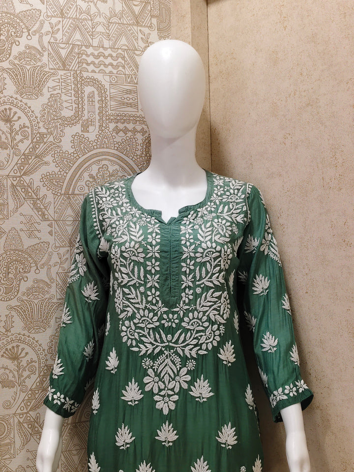 Basma Muslin Ombre Chikankari  Long Kurti