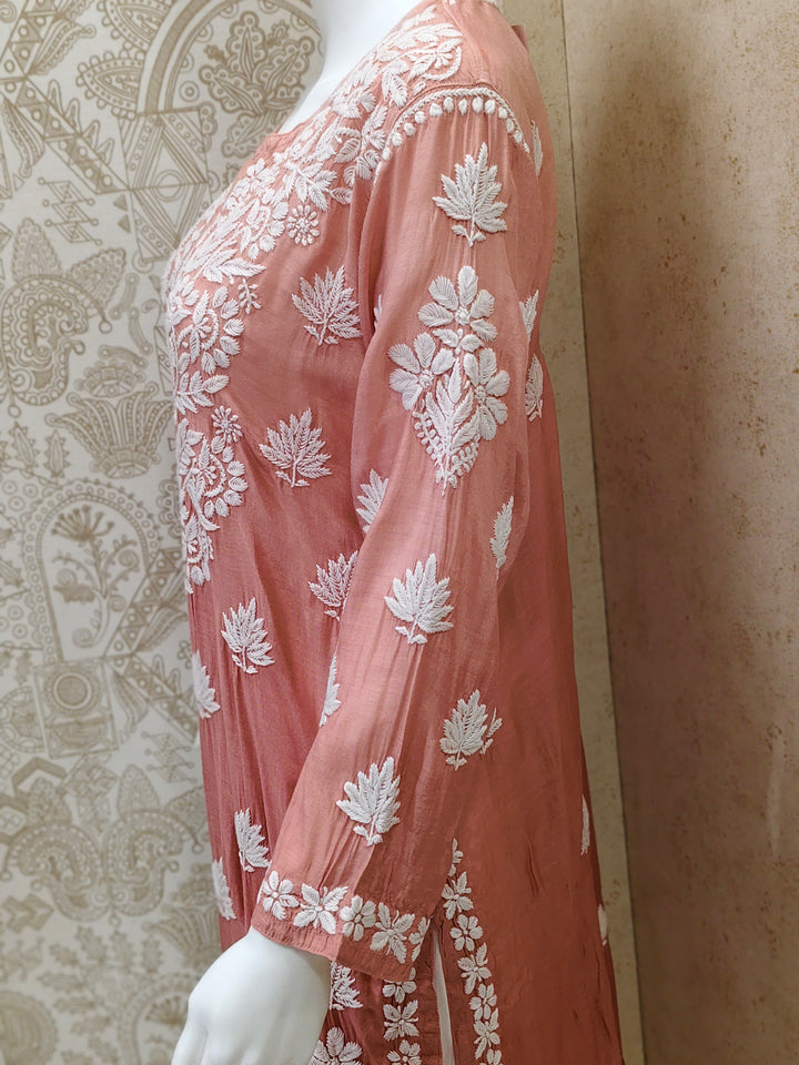 Basma Muslin Ombre Chikankari  Long Kurti